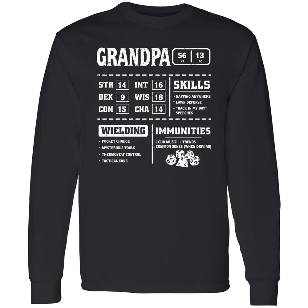 Grandpa Stats 2 Long Sleeve T-Shirt - Black - 1