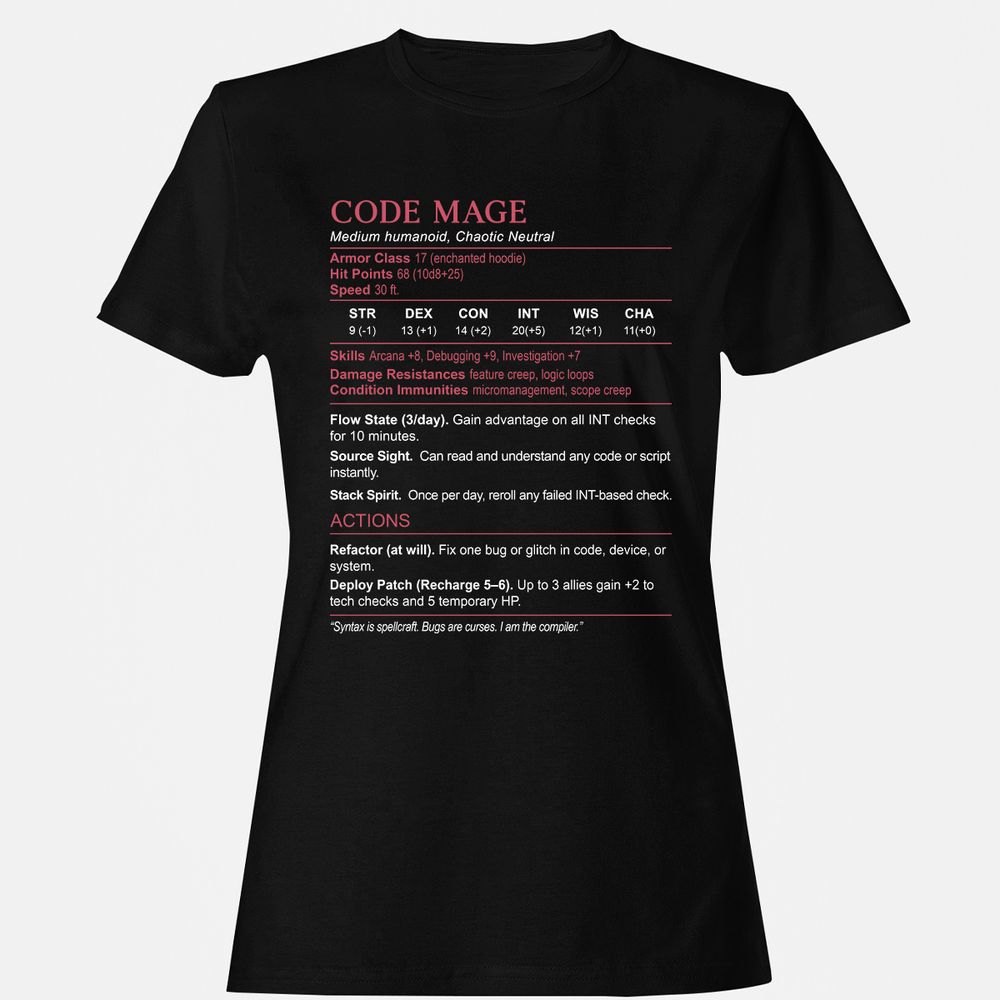 Code Mage Stats Women's T-Shirt - Black - 1