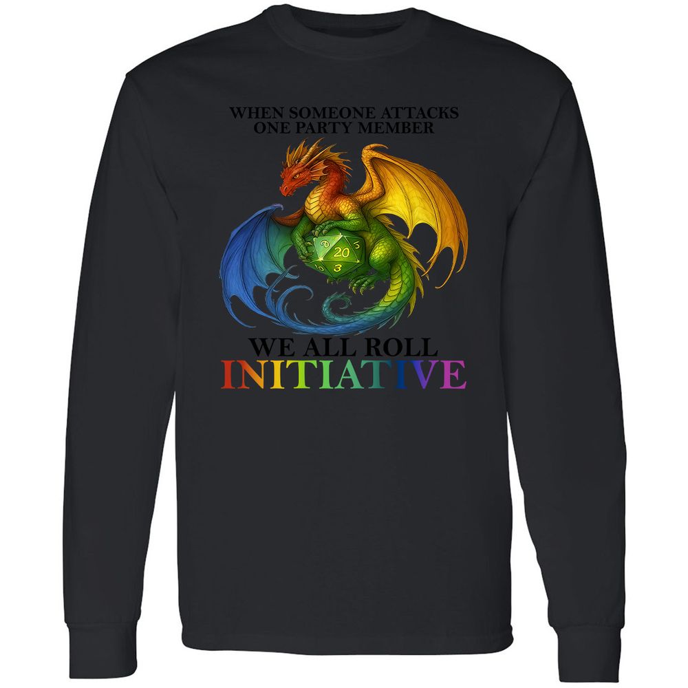 Dragon We All Roll For Initiative Long Sleeve T-Shirt - Black - 1