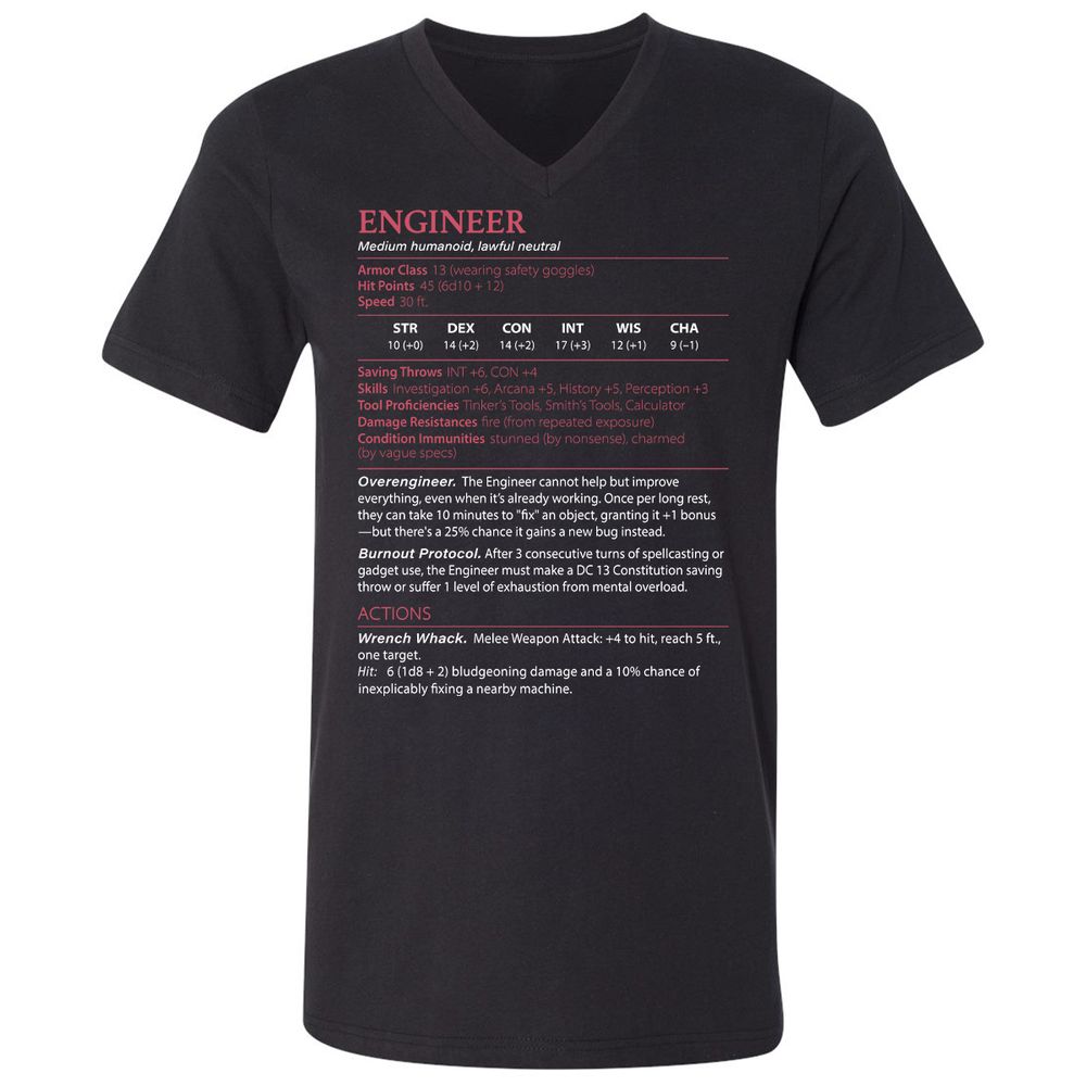 Engineer Stats Unisex V-Neck T-Shirt - Black - 1