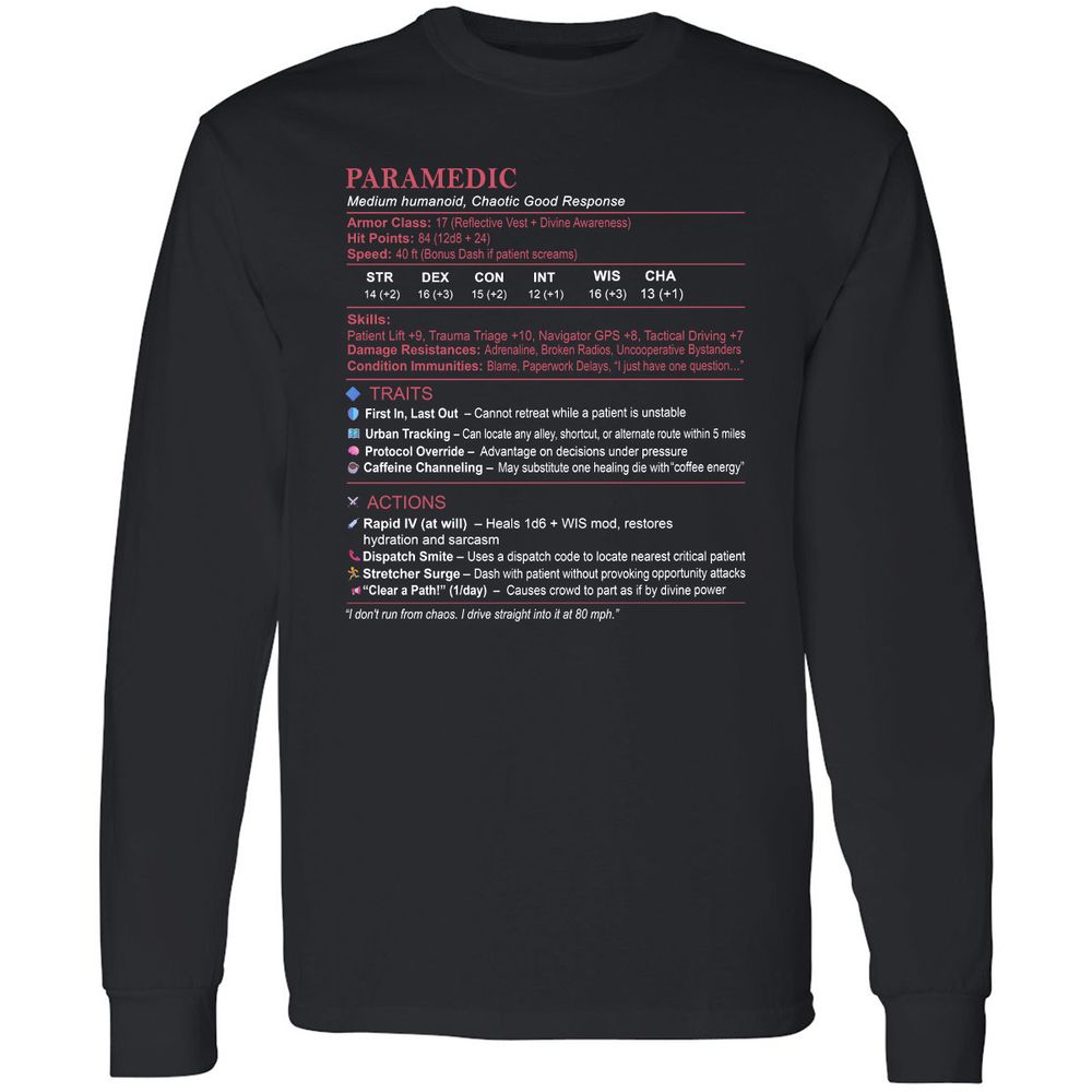Paramedic Stats Long Sleeve T-Shirt - Black - 1