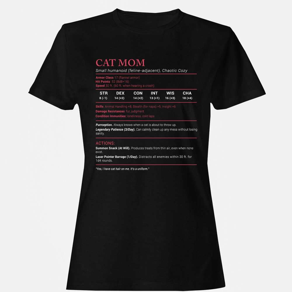 Cat Mom Stats Women's T-Shirt - Black - 1
