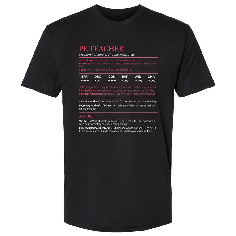 PE Teacher Stats Premium Unisex T-Shirt - Black - 1