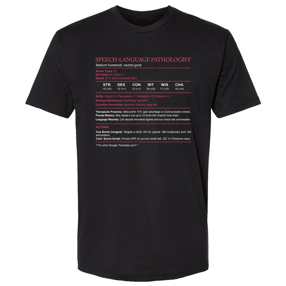 Speech Language Pathologist Stats Premium Unisex T-Shirt - Black - 1