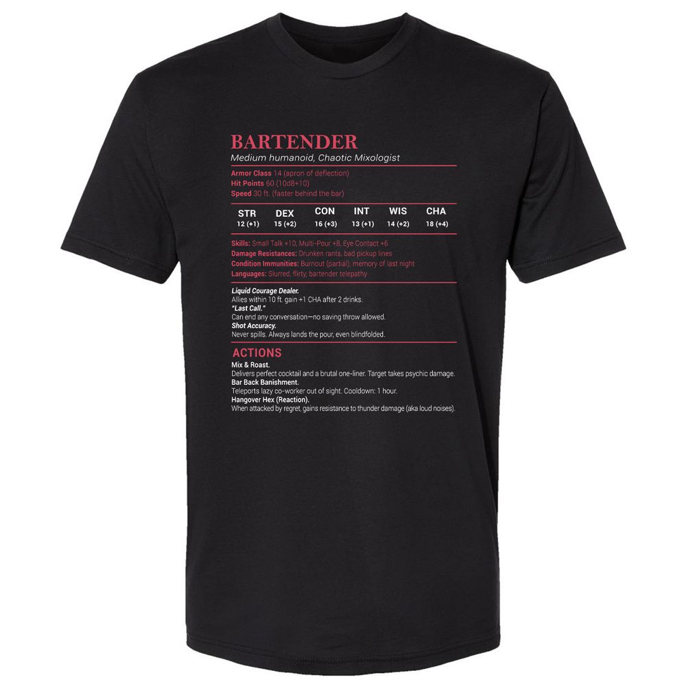 Bartender Stats Premium Unisex T-Shirt - Black - 1