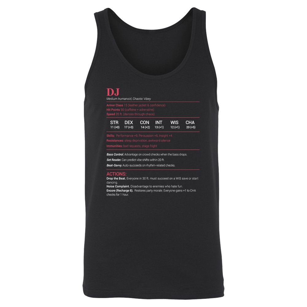 DJ Stats Unisex Jersey Tank - Black - 1