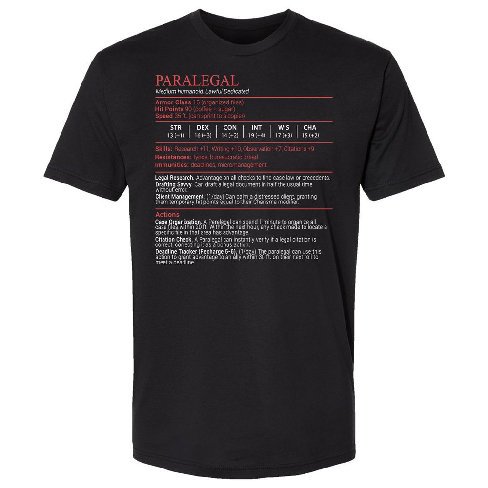Paralegal Stats Block Premium Unisex T-Shirt - Black - 1
