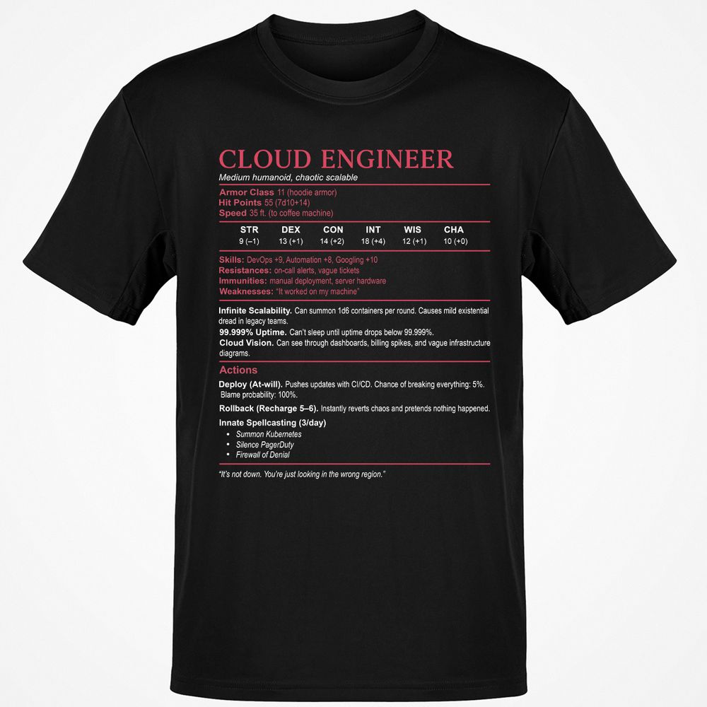 Cloud Engineer Stats Classic Unisex T-Shirt - Black - 1