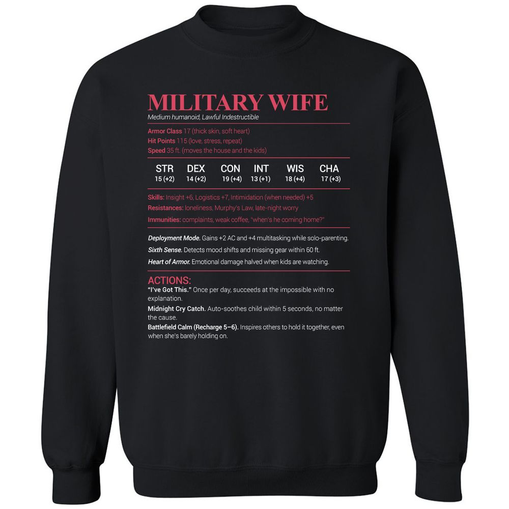 Military Wife Stats Classic Unisex Sweatshirt - Black - 1