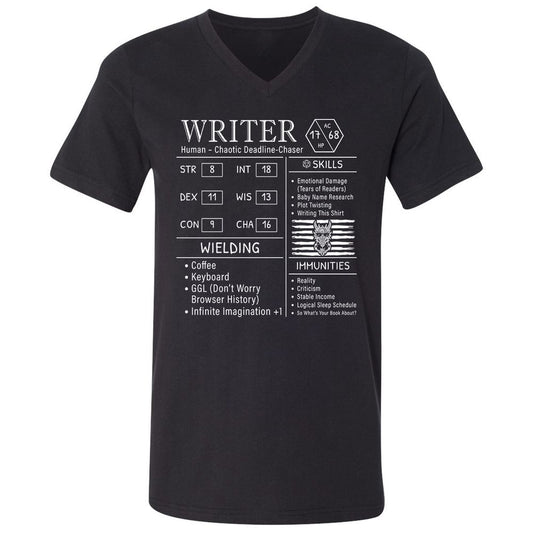 Writer Stats New Unisex V-Neck T-Shirt - Black - 1