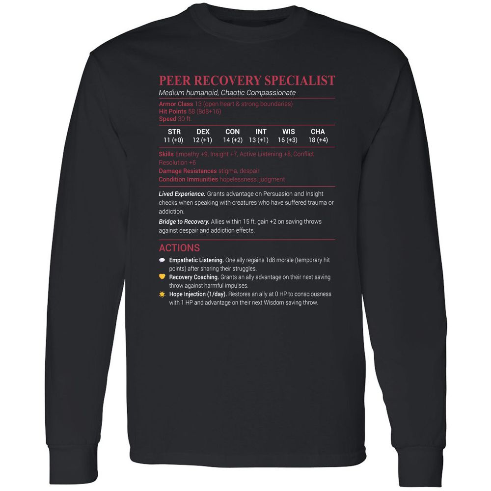 Peer Recovery Specialist Long Sleeve T-Shirt - Black - 1