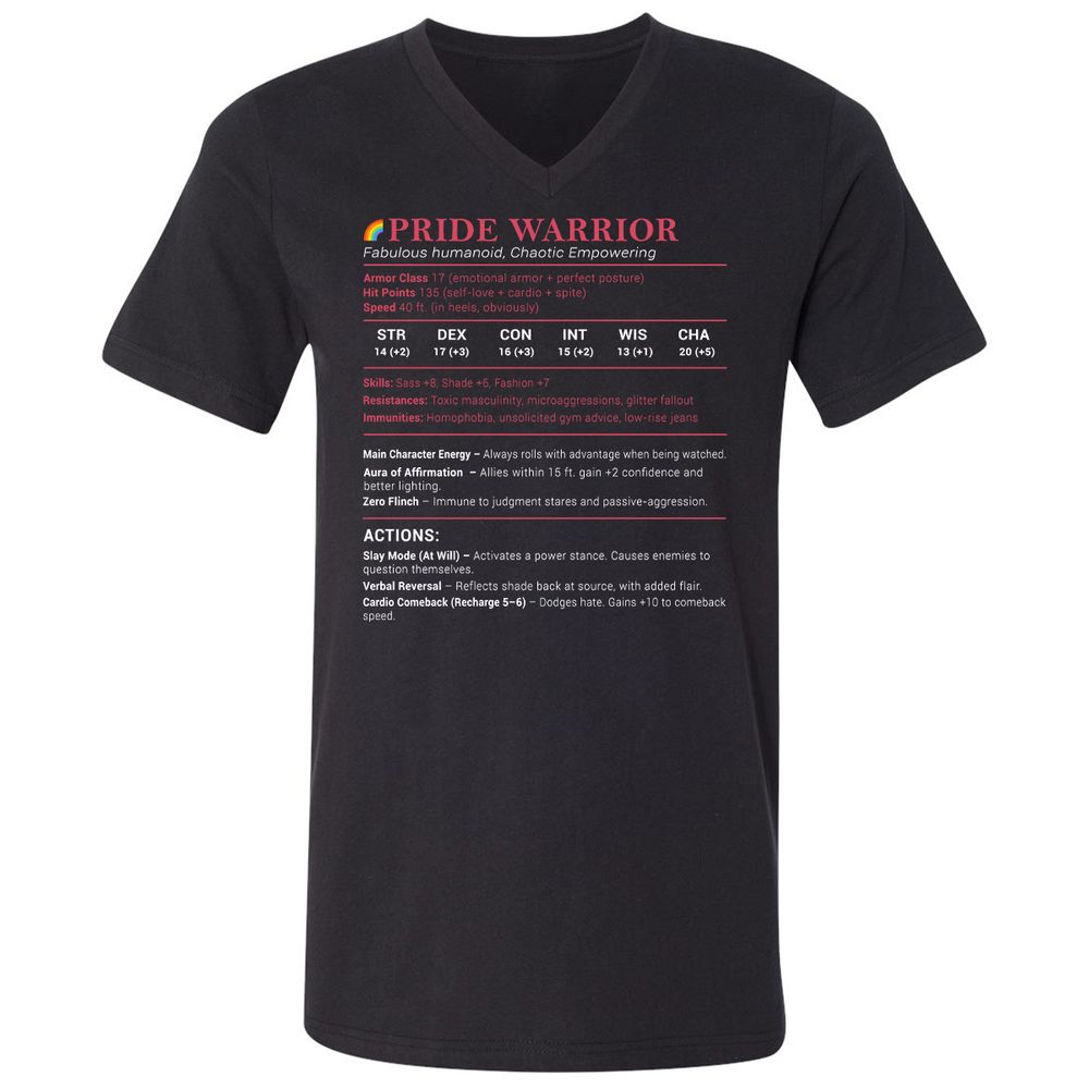 Pride Warrior Stats Unisex V-Neck T-Shirt - Black - 1