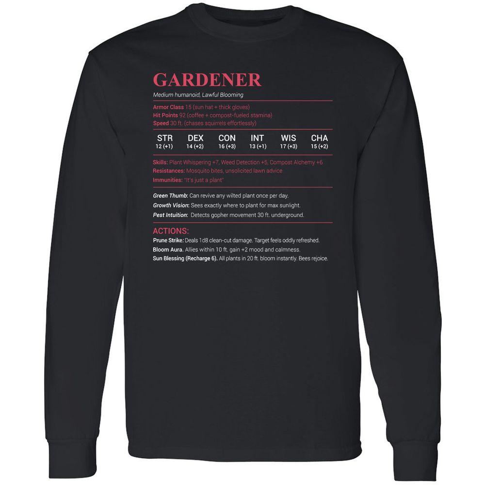 Gardener Stats Long Sleeve T-Shirt - Black - 1