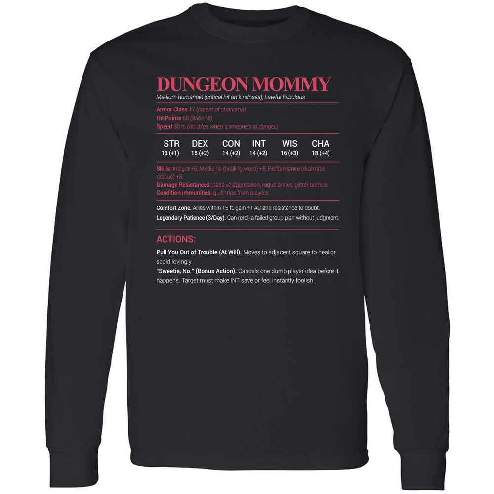 Dungeon Mommy Stats Long Sleeve T-Shirt - Black - 1