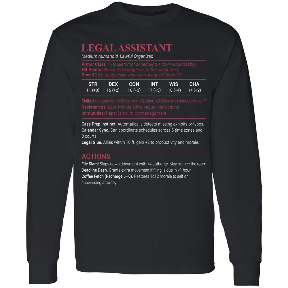 Legal Assistant Long Sleeve T-Shirt - Black - 1