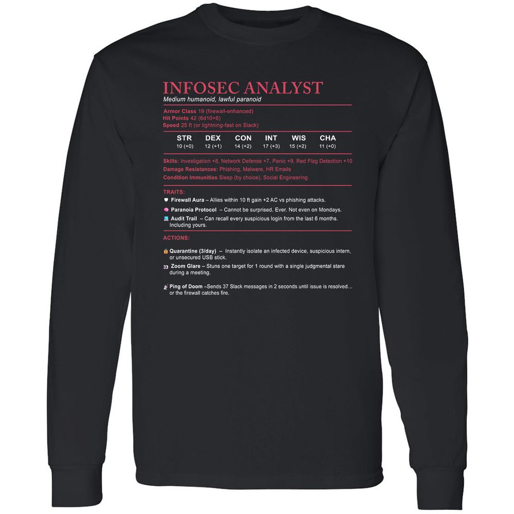 Information Security Analyst Stats Long Sleeve T-Shirt - Black - 1