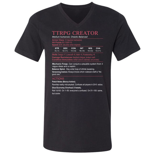 TTRPG Creator Stats Unisex V-Neck T-Shirt - Black - 1