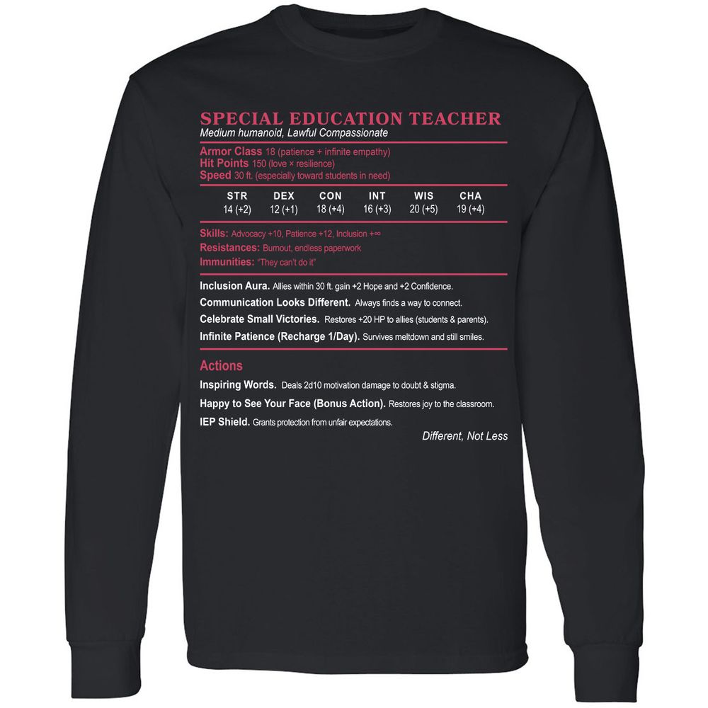 Special Education Teacher Long Sleeve T-Shirt - Black - 1