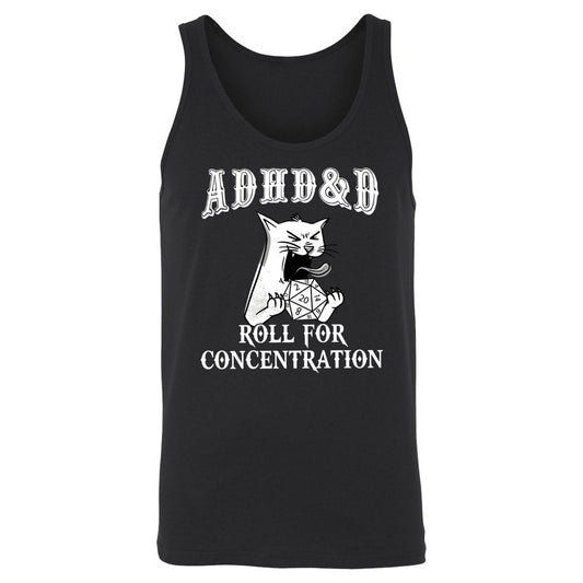 Cat ADHD&D Roll For Concentration Unisex Jersey Tank - Black - 1