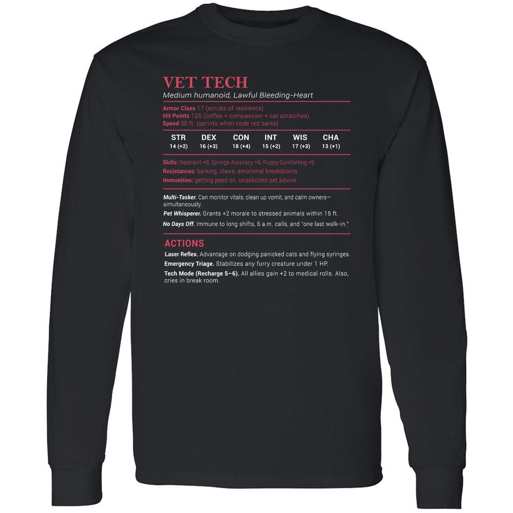Vet Tech Stats Long Sleeve T-Shirt - Black - 1