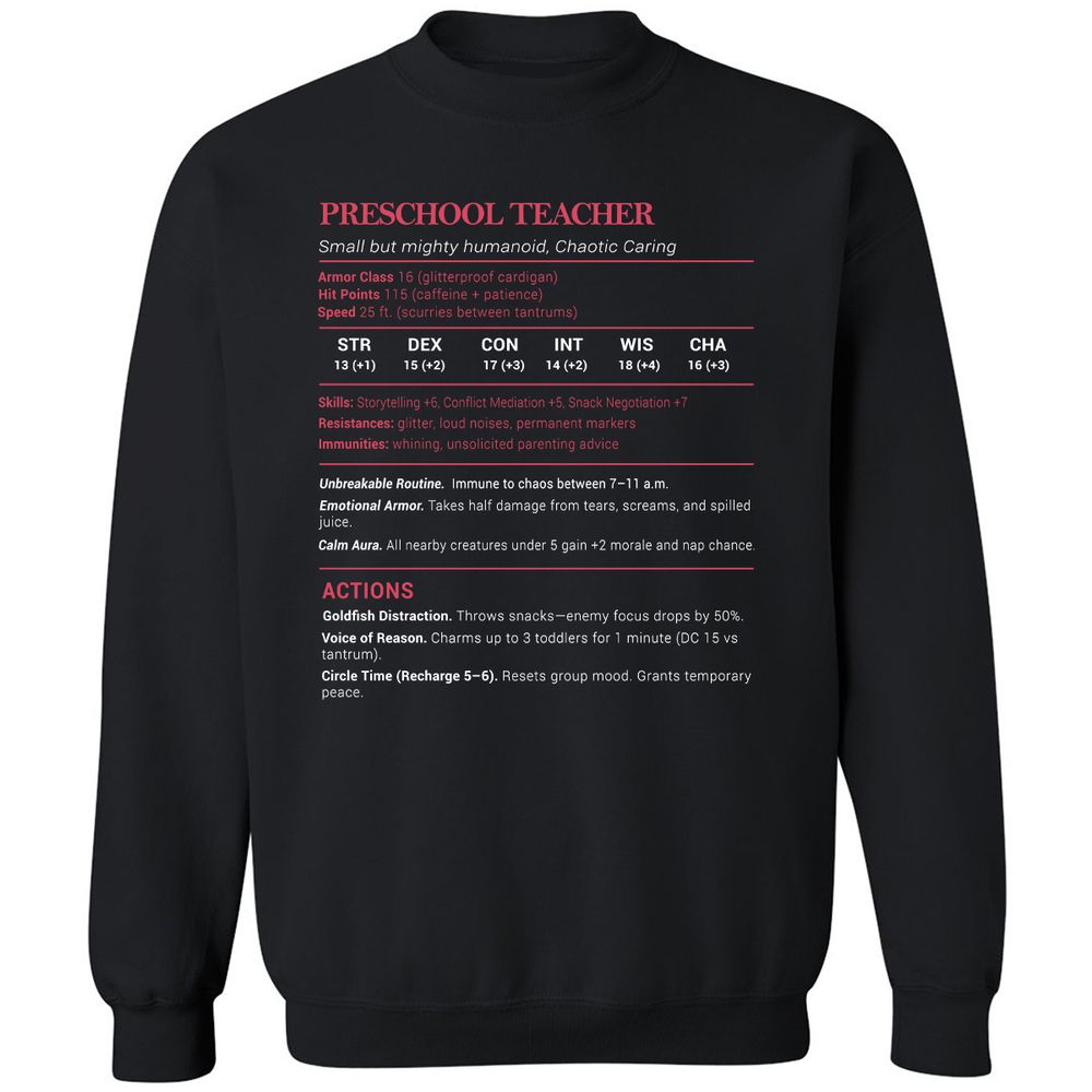 Preschool Teacher Stats Classic Unisex Sweatshirt - Black - 1