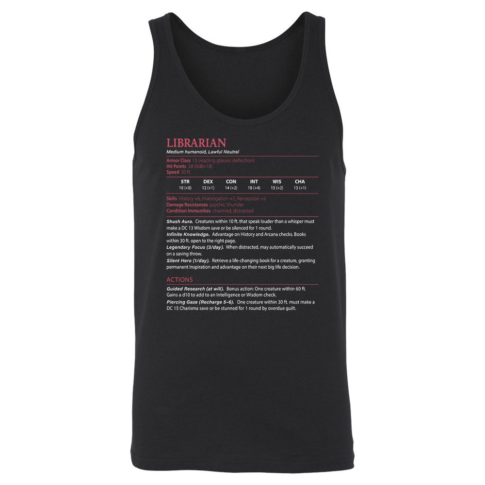 Librarian Stats Unisex Jersey Tank - Black - 1