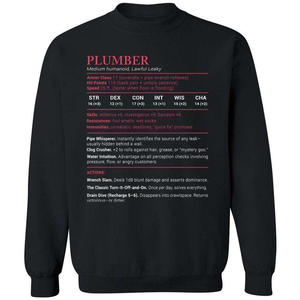 Plumber Stats Classic Unisex Sweatshirt - Black - 1