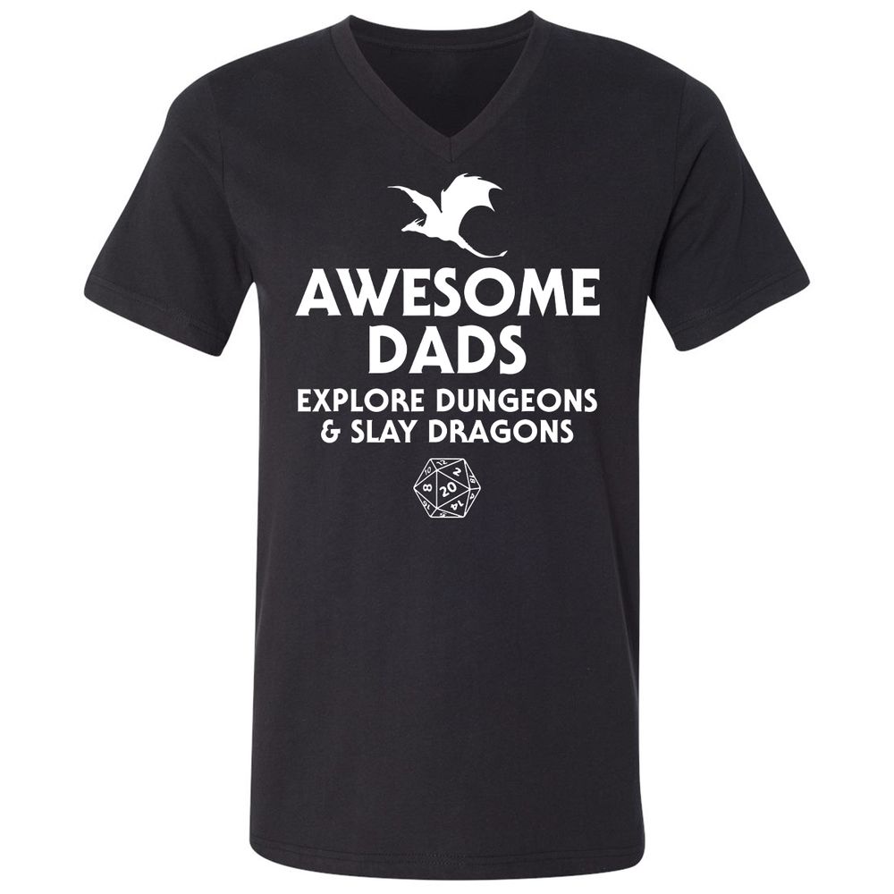 Awesome Dads Slay Dragons Unisex V-Neck T-Shirt - Black - 1