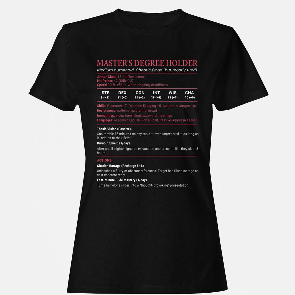Master Degree's Holder Stats Women's T-Shirt - Black - 1