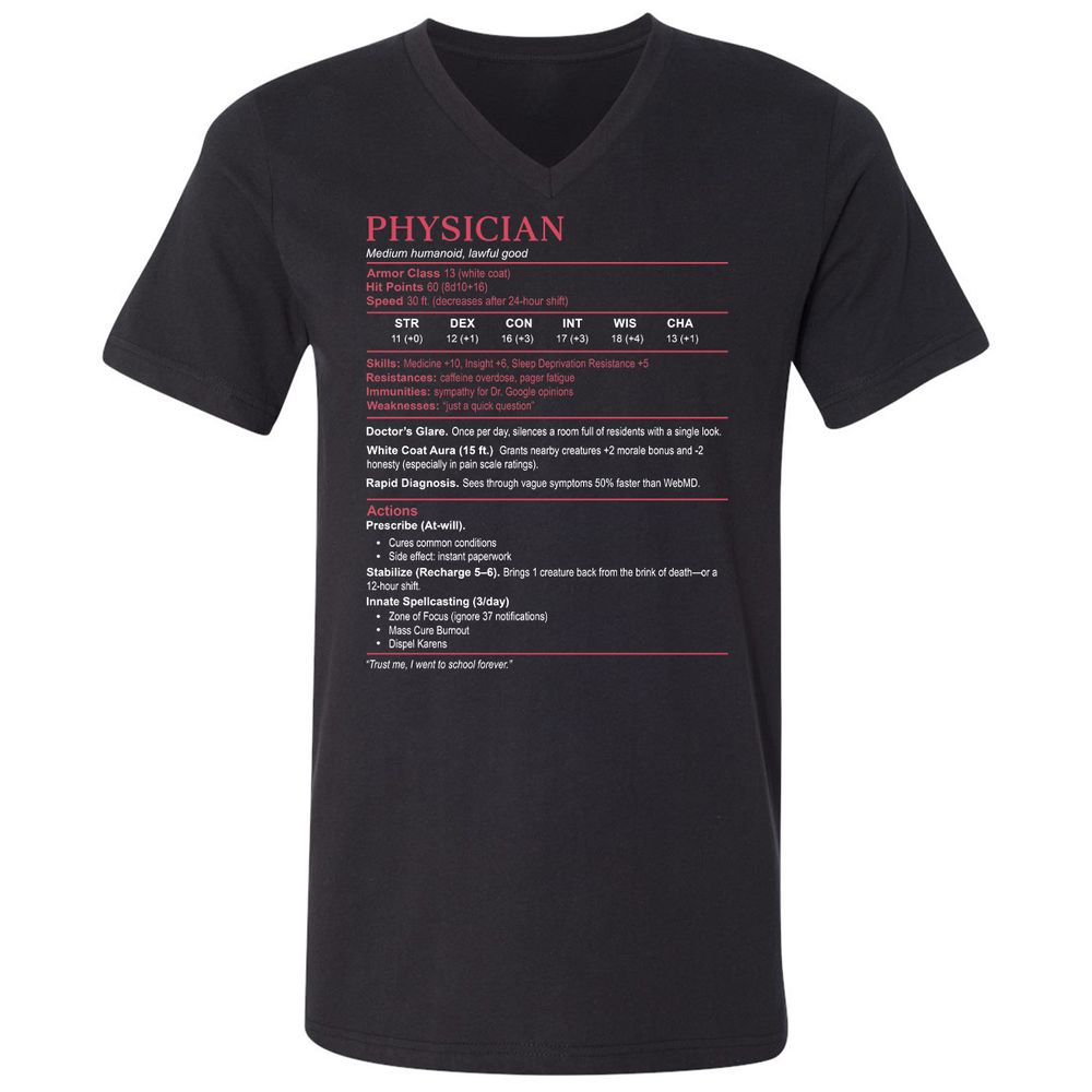 Physician Stats Unisex V-Neck T-Shirt - Black - 1