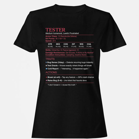 Tester Stats Women's T-Shirt - Black - 1