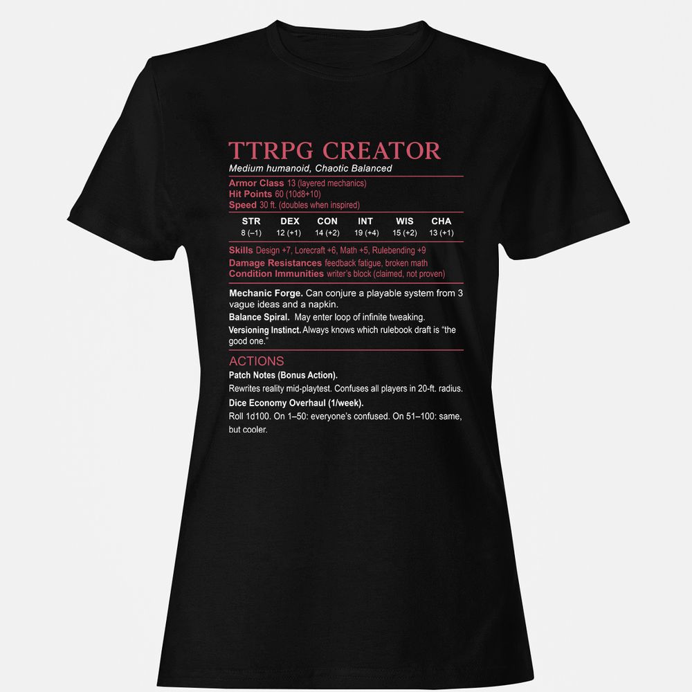 TTRPG Creator Stats Women's T-Shirt - Black - 1