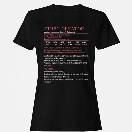TTRPG Creator Stats Women's T-Shirt - Black - 1