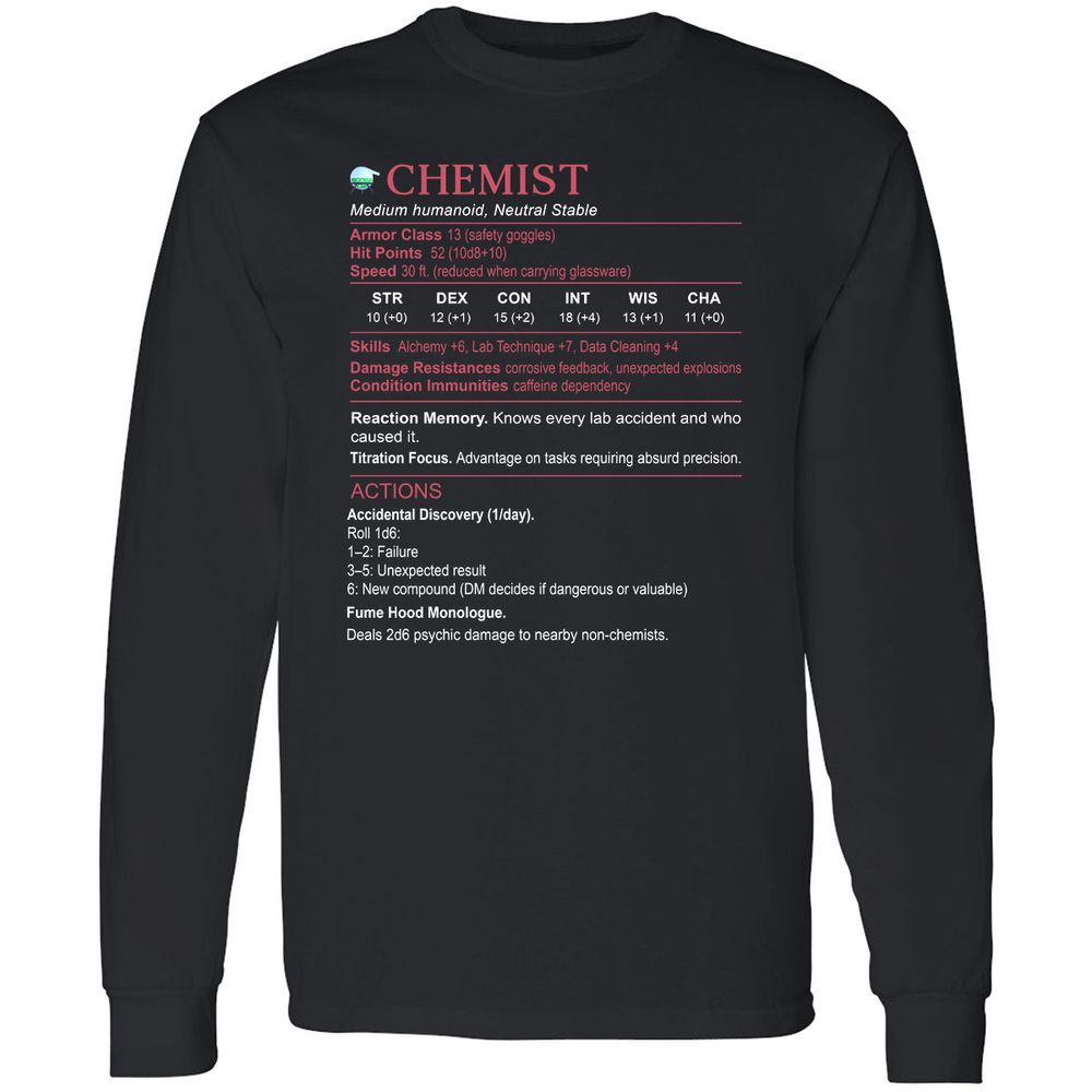 Chemist Stats Long Sleeve T-Shirt - Black - 1
