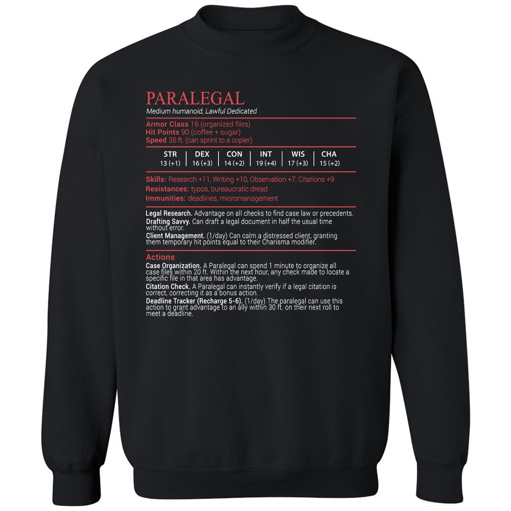 Paralegal Stats Block Classic Unisex Sweatshirt - Black - 1