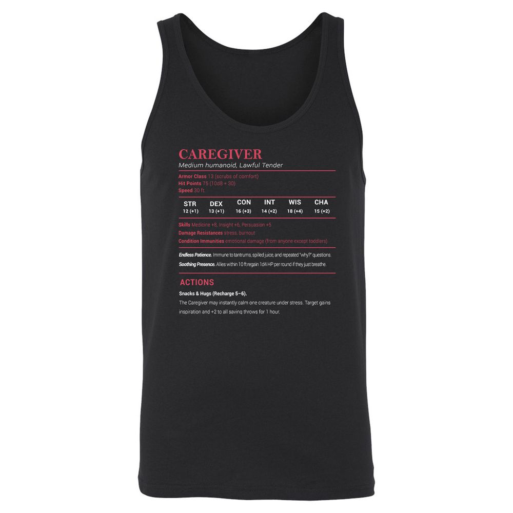 Caregiver Stats Unisex Jersey Tank - Black - 1