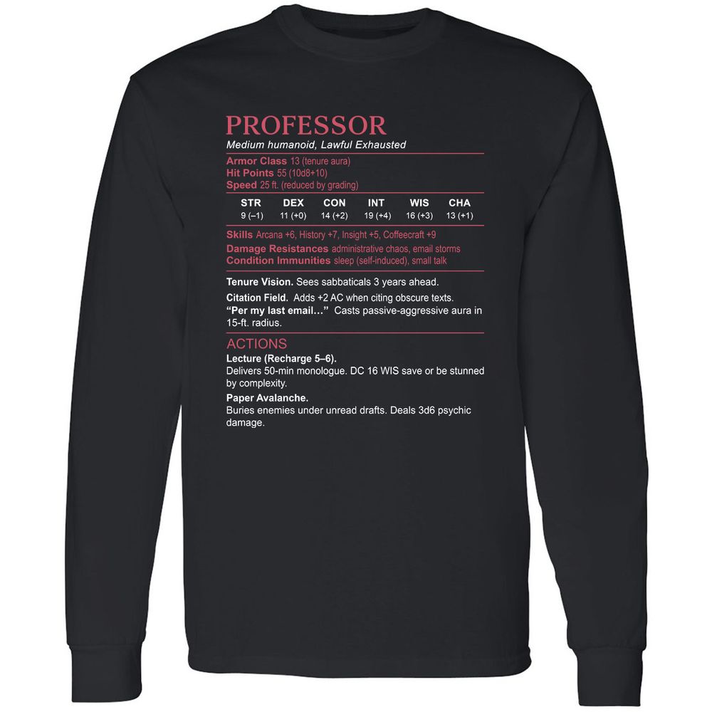 Professor Stats Long Sleeve T-Shirt - Black - 1