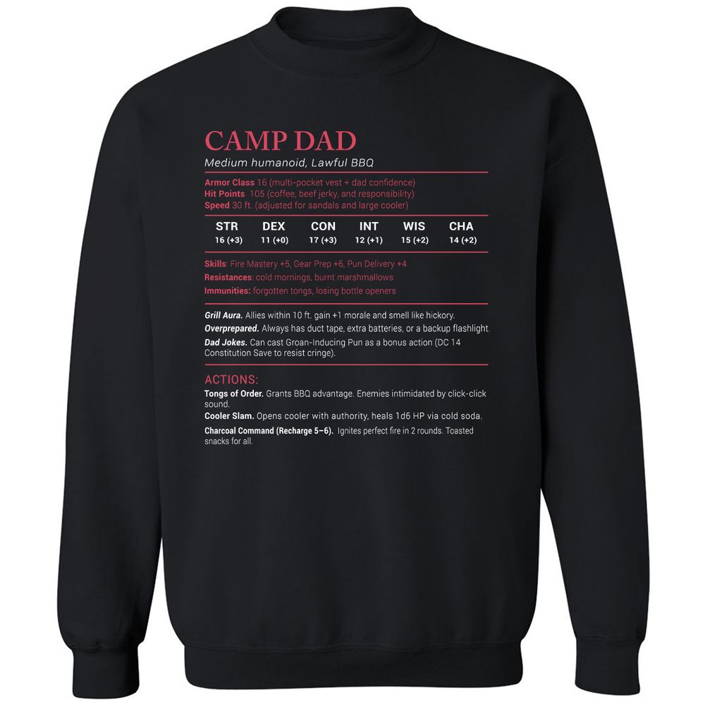 Camp Dad Stats Classic Unisex Sweatshirt - Black - 1