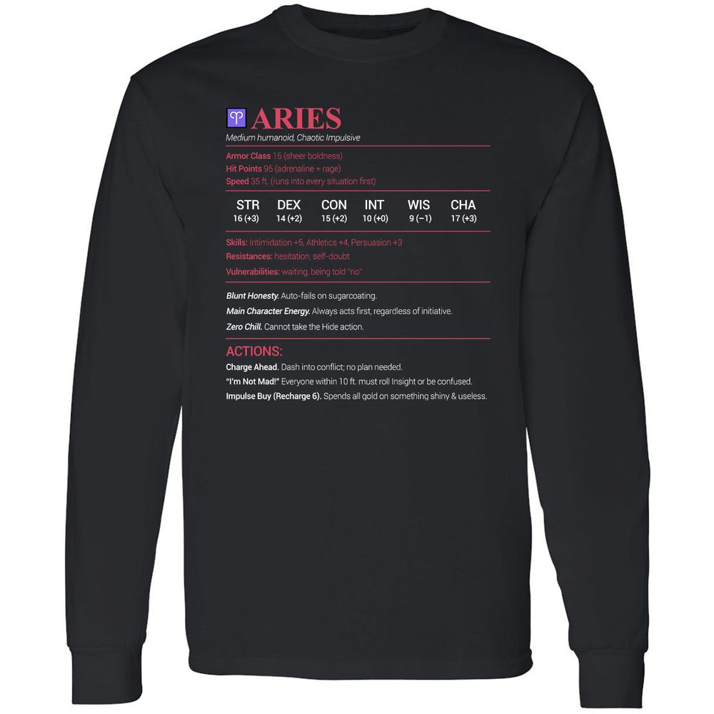 Aries Stats Long Sleeve T-Shirt - Black - 1