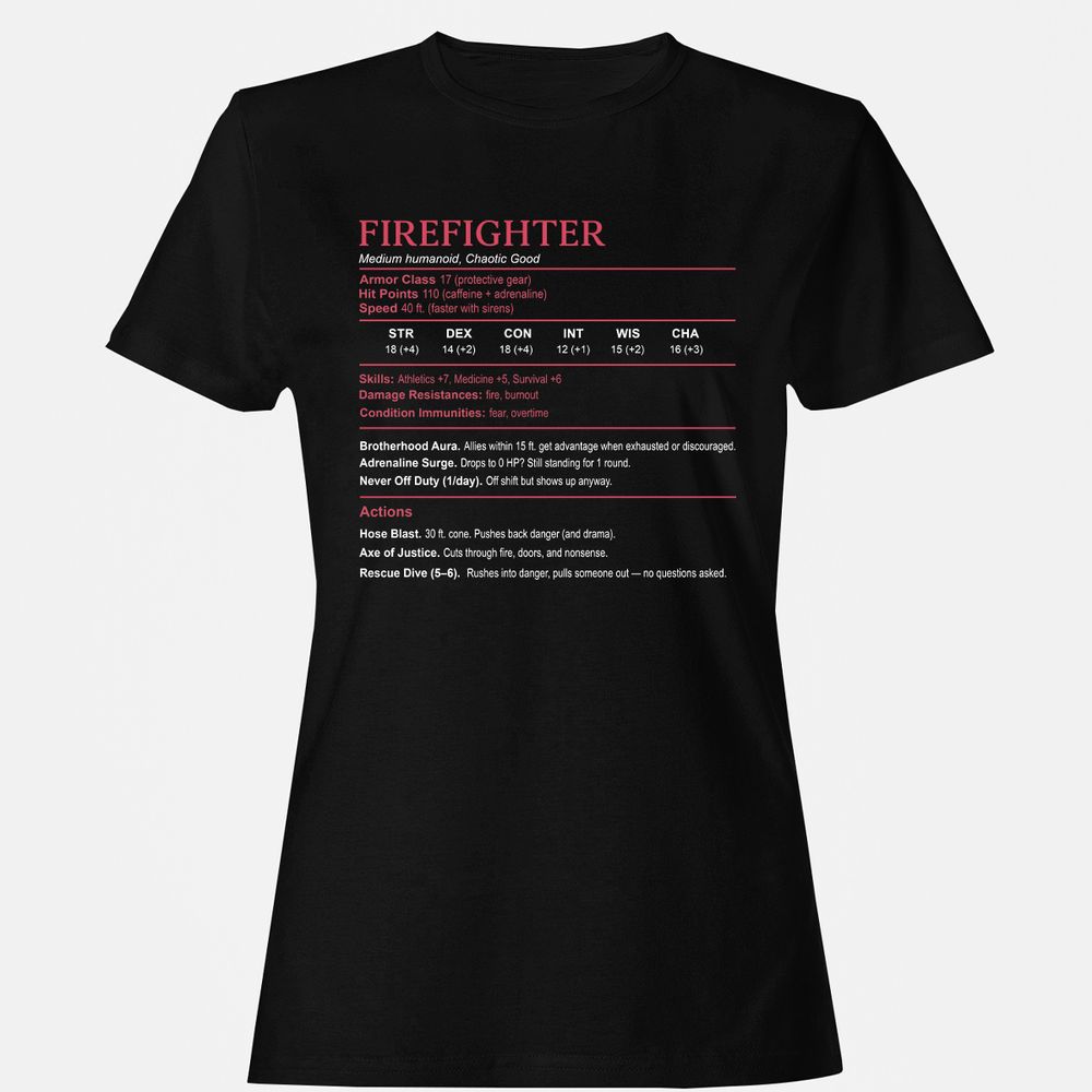 Firefighter Stats Women's T-Shirt - Black - 1