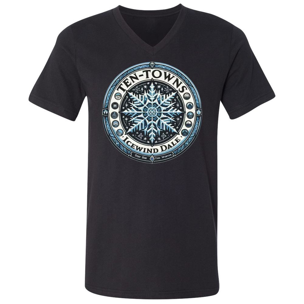 Ten-Towns Icewind Dale Unisex V-Neck T-Shirt - Black - 1