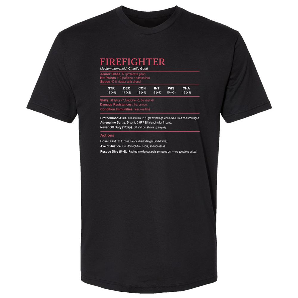 Firefighter Stats Premium Unisex T-Shirt - Black - 1