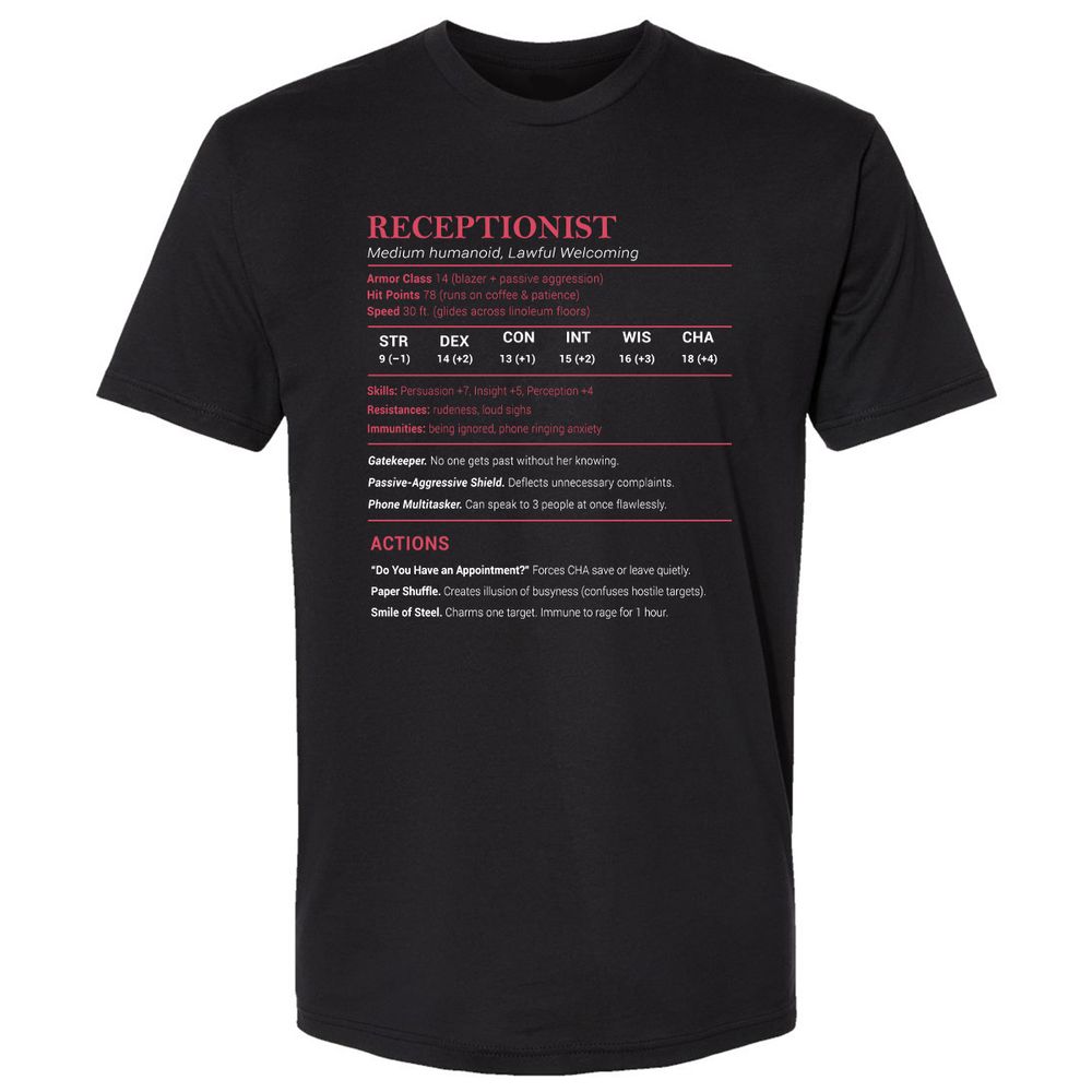 Receptionist Stats Premium Unisex T-Shirt - Black - 1