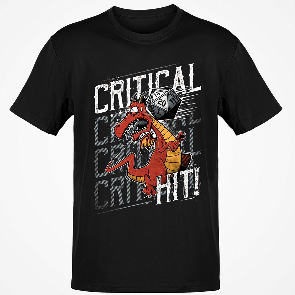 Funny Dragon Critical Hit Classic Unisex T-Shirt - Black - 1