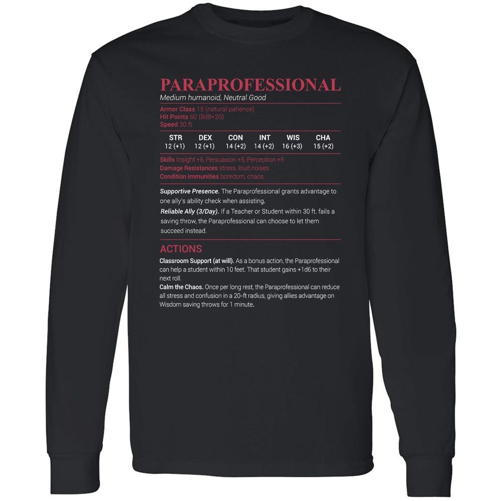 Paraprofessional Long Sleeve T-Shirt - Black - 1