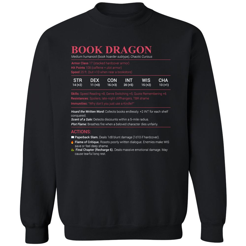 Book Dragon Stats Classic Unisex Sweatshirt - Black - 1