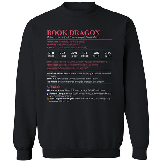 Book Dragon Stats Classic Unisex Sweatshirt - Black - 1