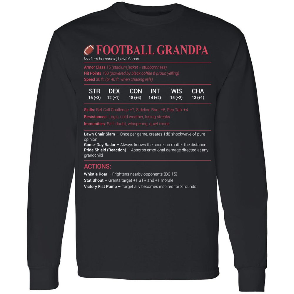 Football Grandpa Long Sleeve T-Shirt - Black - 1