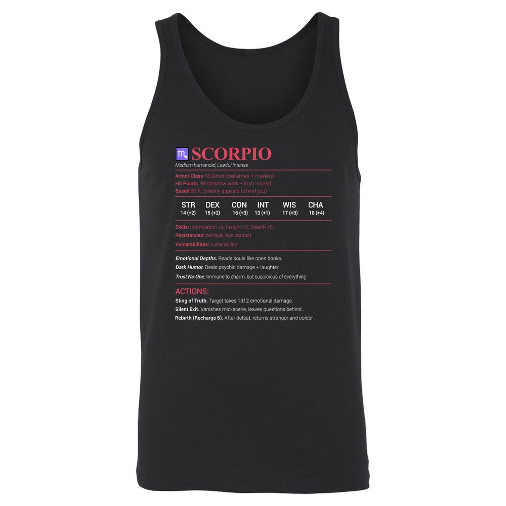 Scorpio Stats Unisex Jersey Tank - Black - 1