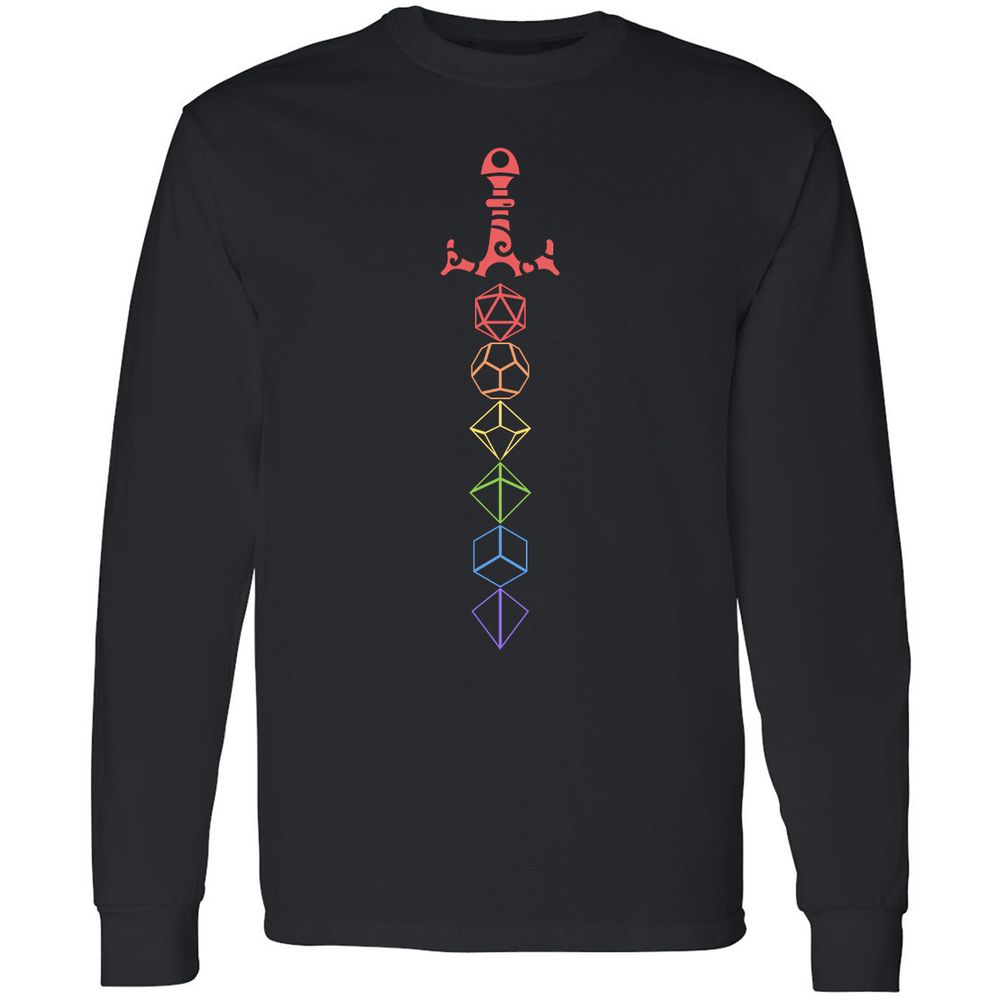 Rainbow Dice Sword LGBT Long Sleeve T-Shirt - Black - 1